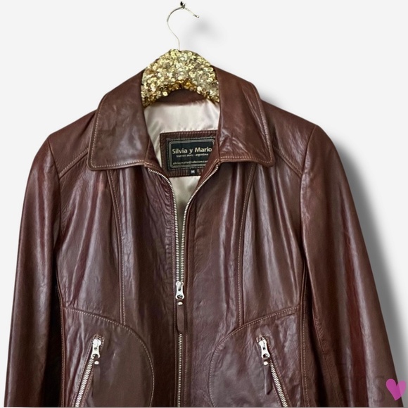 Silvia Y Mario Leather Jacket Brown Cognac Argentinian Leather NWT - Picture 2 of 5